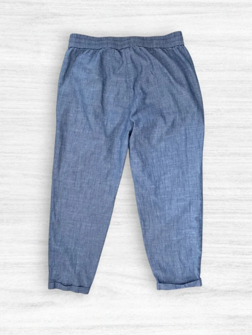 J Crew Chambray Linen Blend Drawstring Ankle Pants Blue Relaxed Cropped Size 6